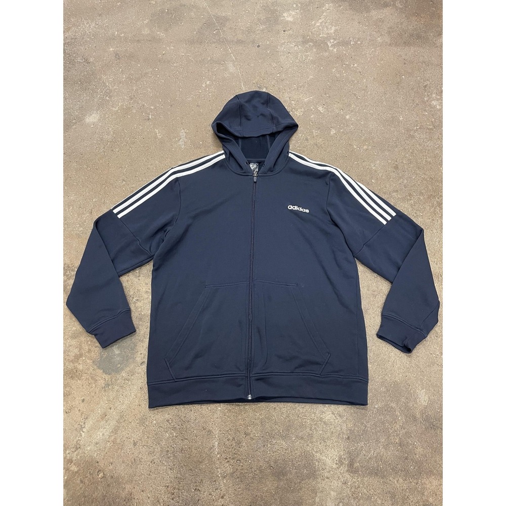 Adidas Tracksuit Mens XL L Navy Climalite 3-Stripes Full Zip Hoodie Joggers Set